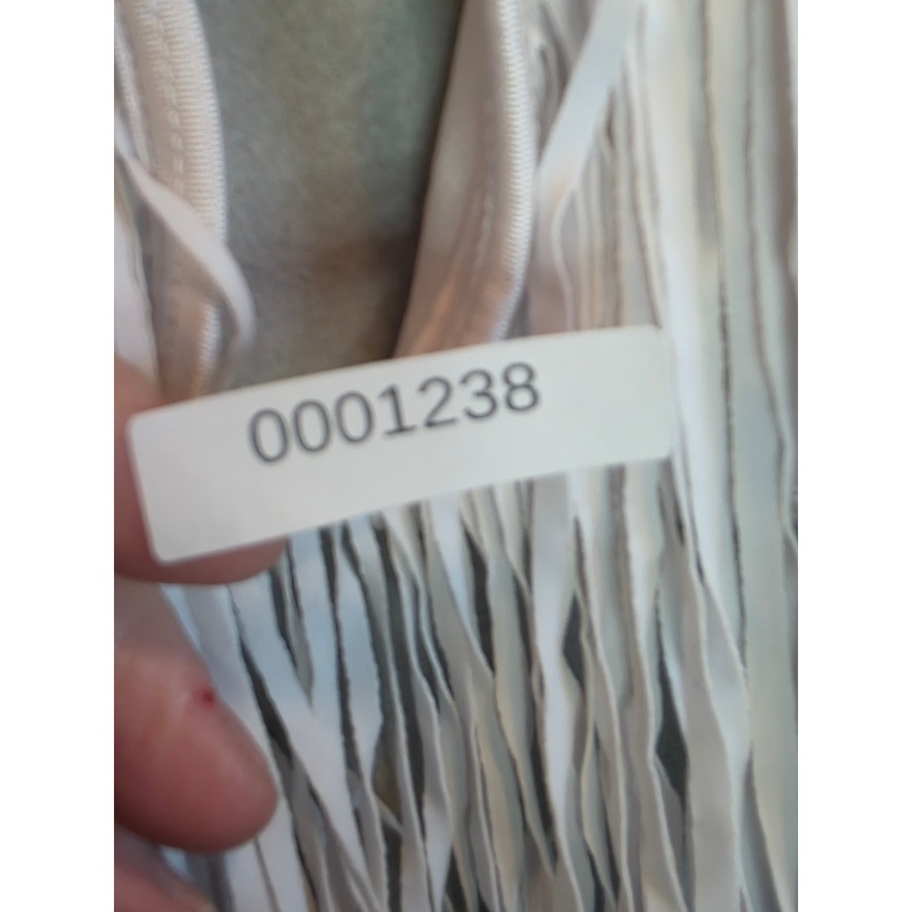 Reteron White Fringe Halter Bikini Top Small Distressed Festival Swimwear - Picture 6 of 8